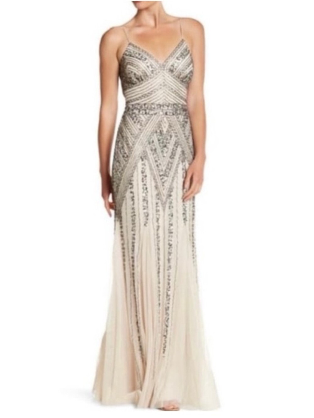 NWT MARINA | Beaded Spaghetti Strap Formal Gown - Picture 4 of 12